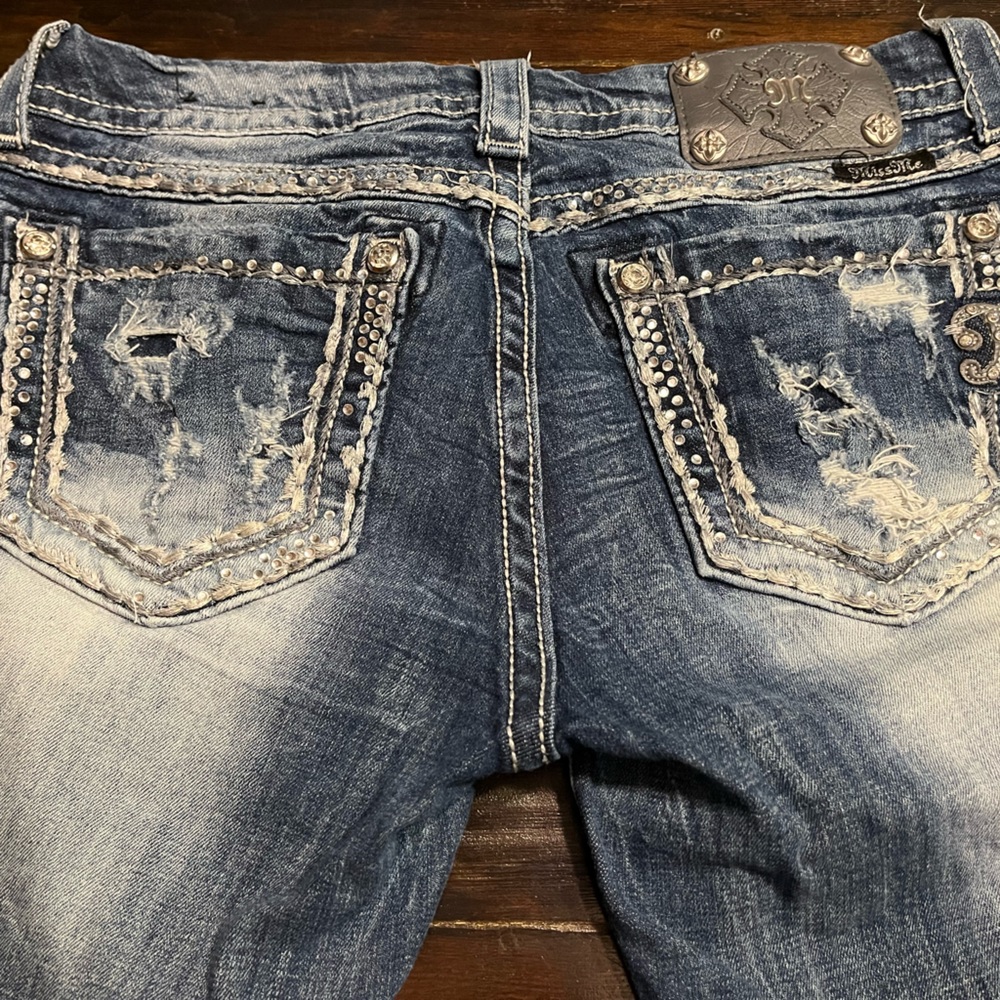 Distressed Miss Me sequin bootcut jeans